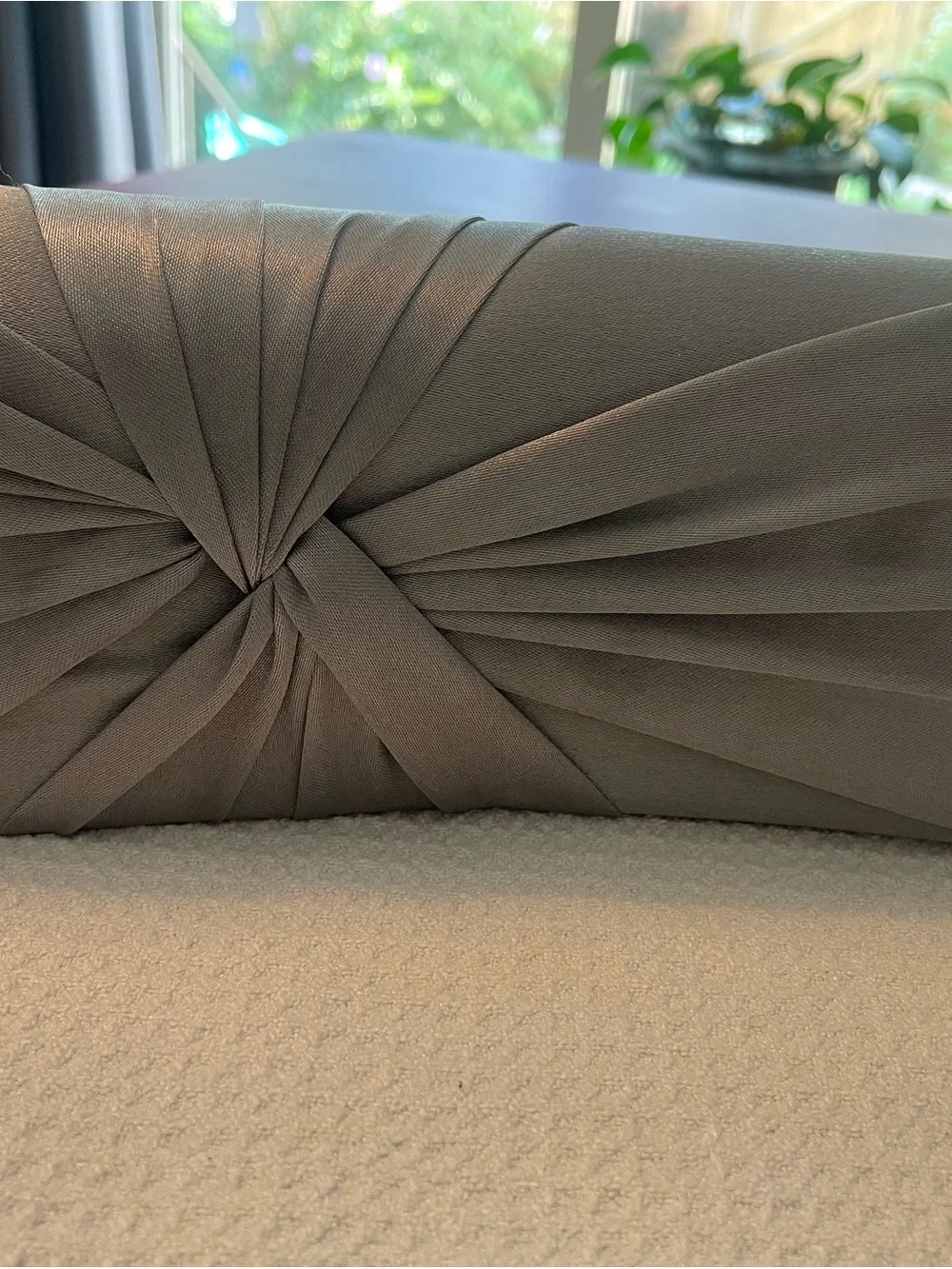 Charming Charlie Taupe Pleated Knot Clutch